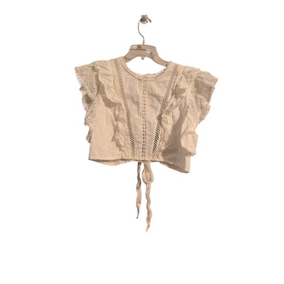 as you Tops - White As You Boho Ruffle Crop Top – Size 14, Tie-Back Detail